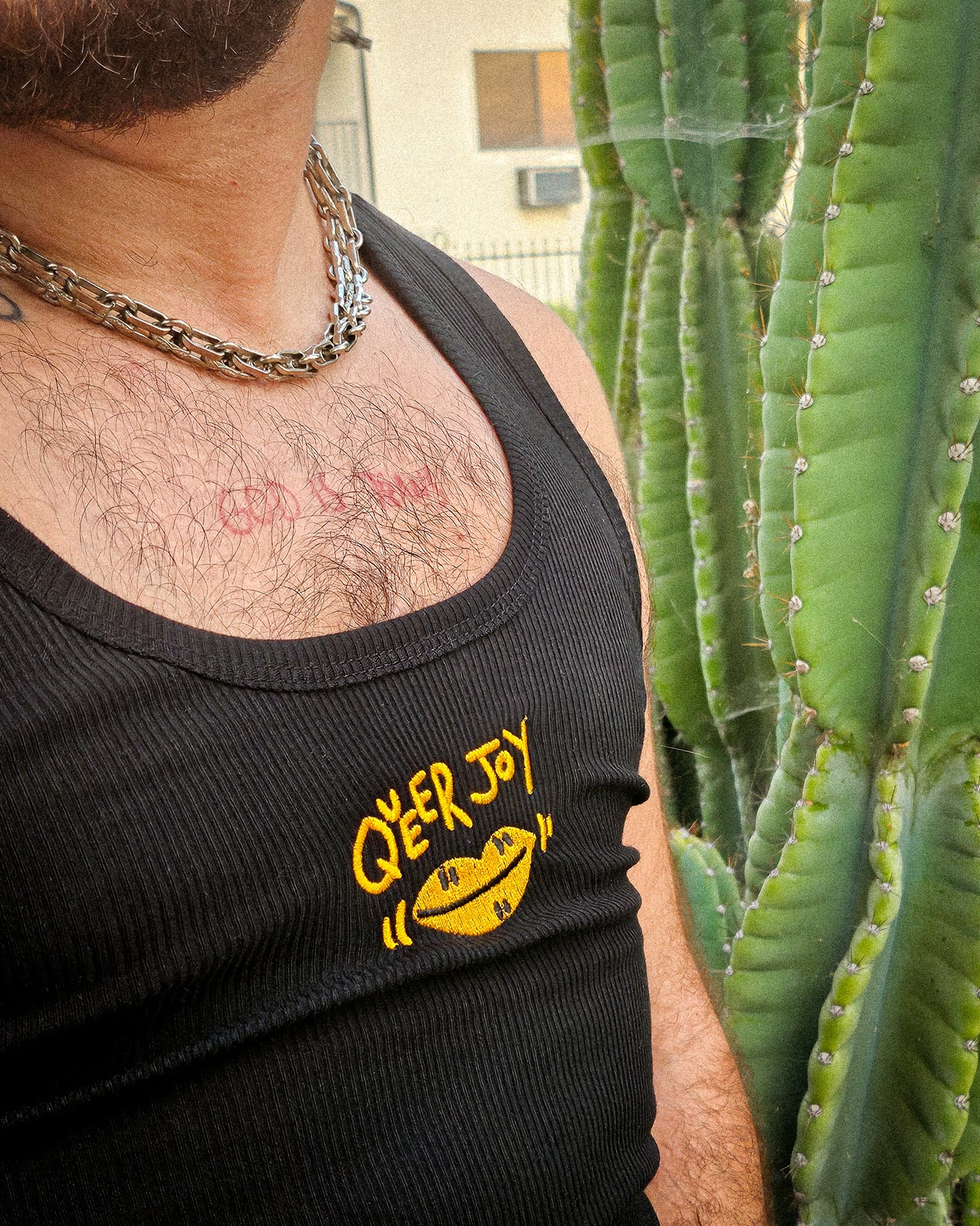 Queer Joy Embroidery Black Ribbed Tank