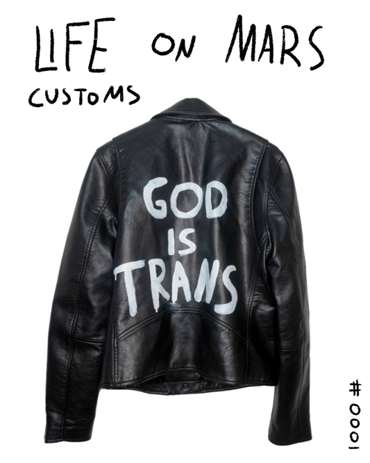 God Is Trans Black Leather Jacket Customs